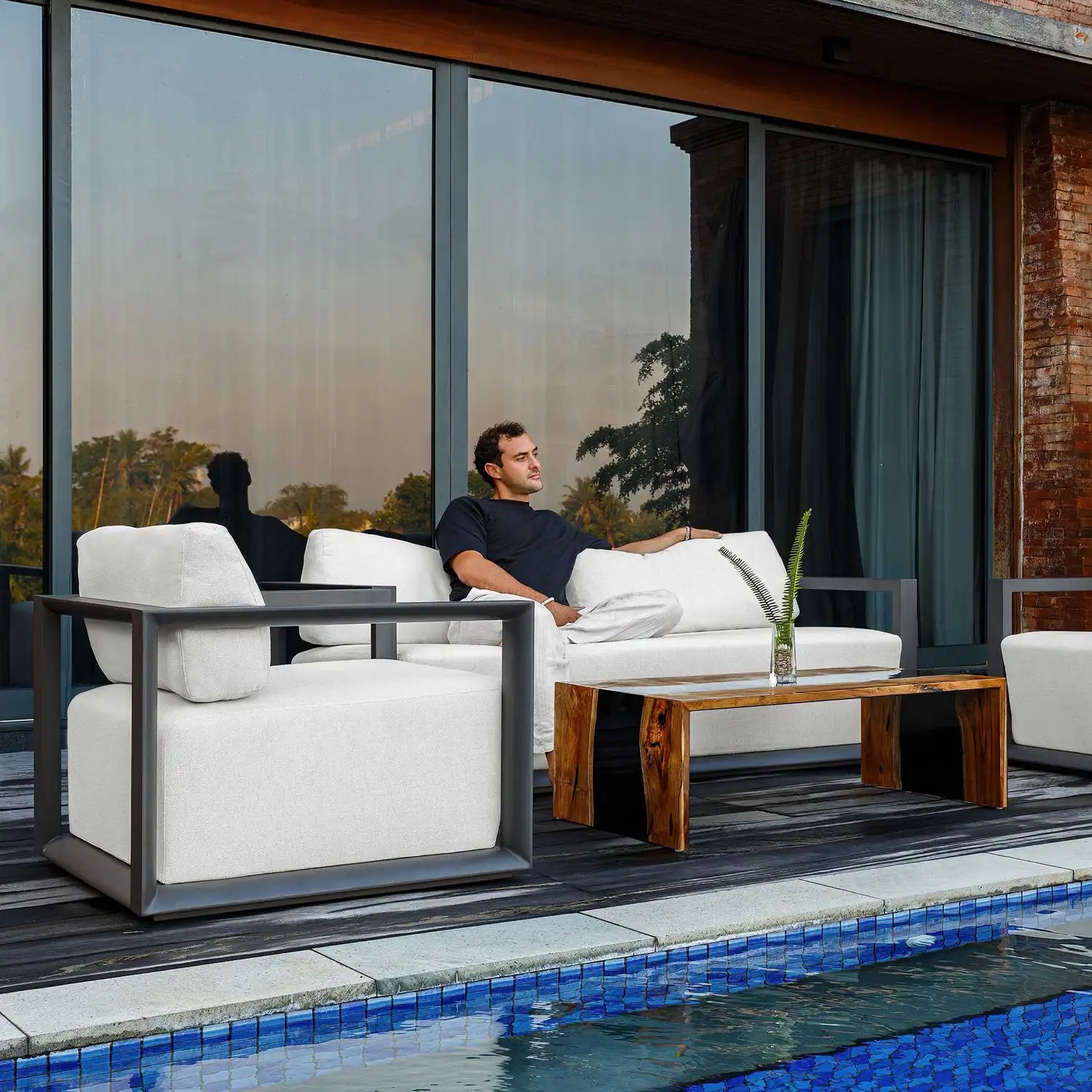 UTTERMOST Remsen Black/Oyster Outdoor Lounge Chair - Decorative Accents