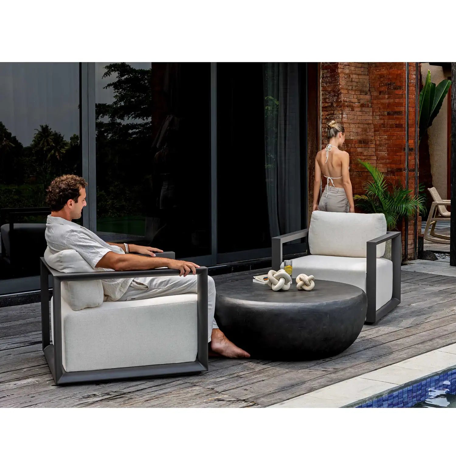 UTTERMOST Remsen Black/Oyster Outdoor Lounge Chair - Decorative Accents