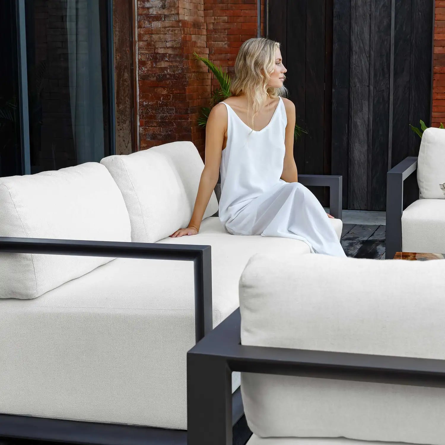 UTTERMOST Remsen Outdoor Black/Oyster Sofa - Decorative Accents