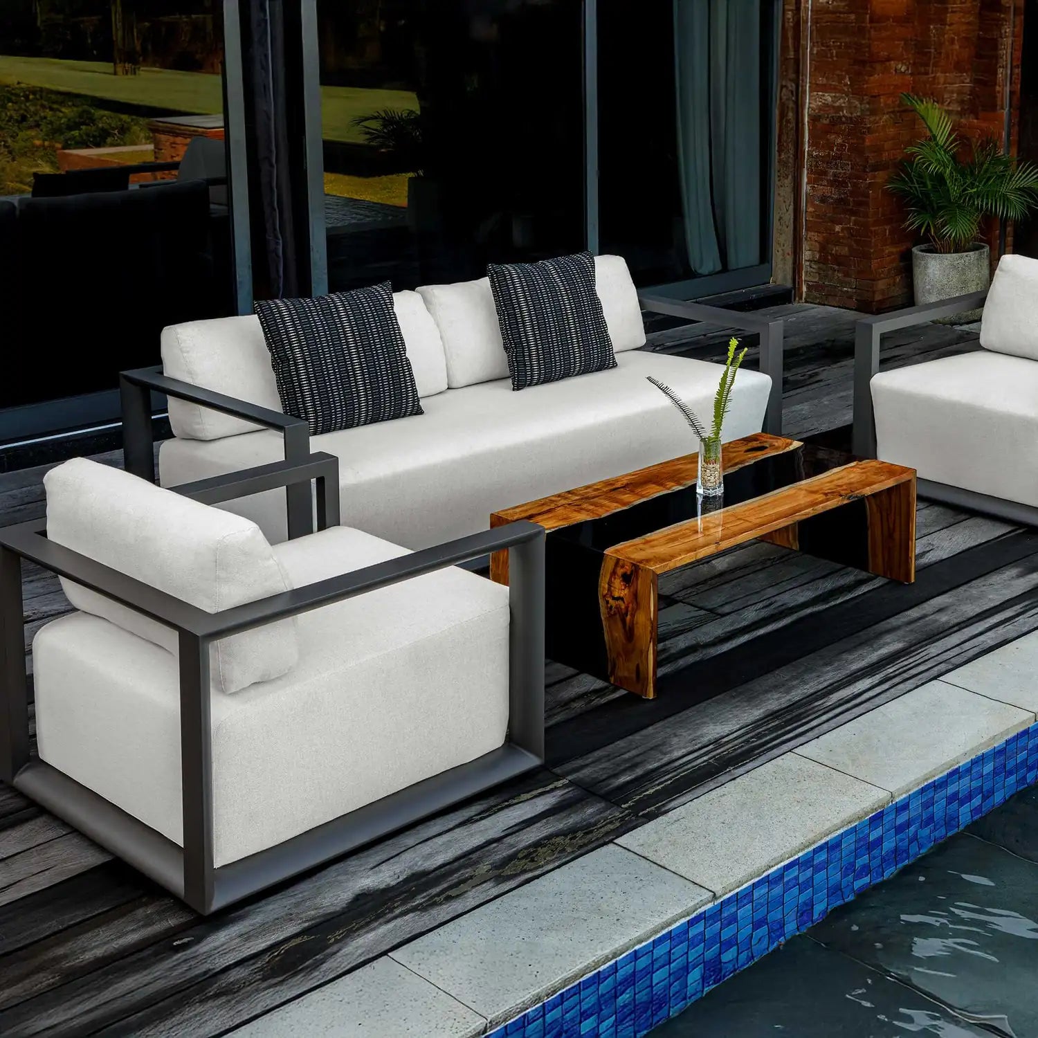 UTTERMOST Remsen Outdoor Black/Oyster Sofa - Decorative Accents