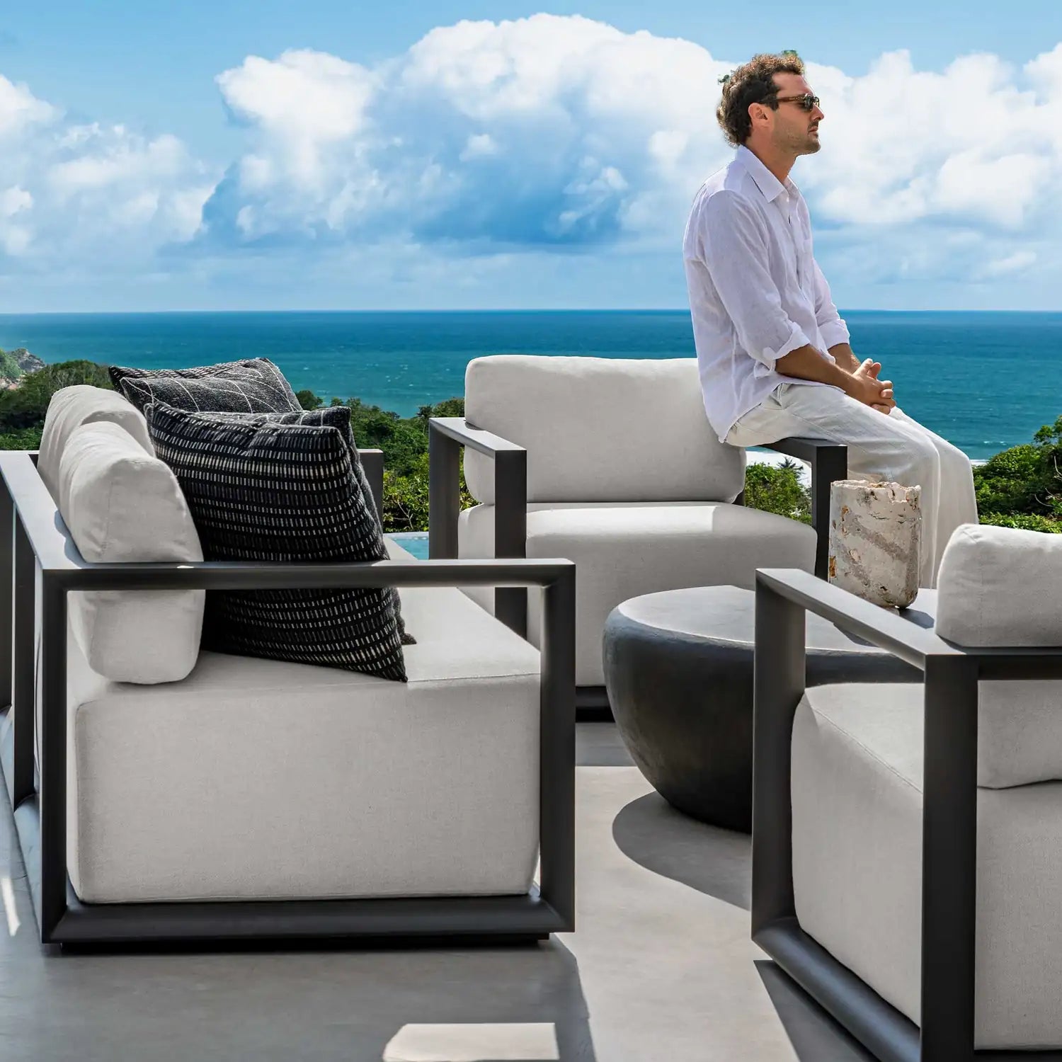 UTTERMOST Remsen Outdoor Black/Oyster Sofa - Decorative Accents