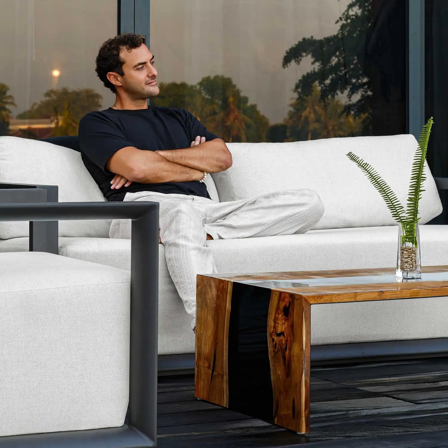 UTTERMOST Remsen Outdoor Black/Oyster Sofa - Decorative Accents