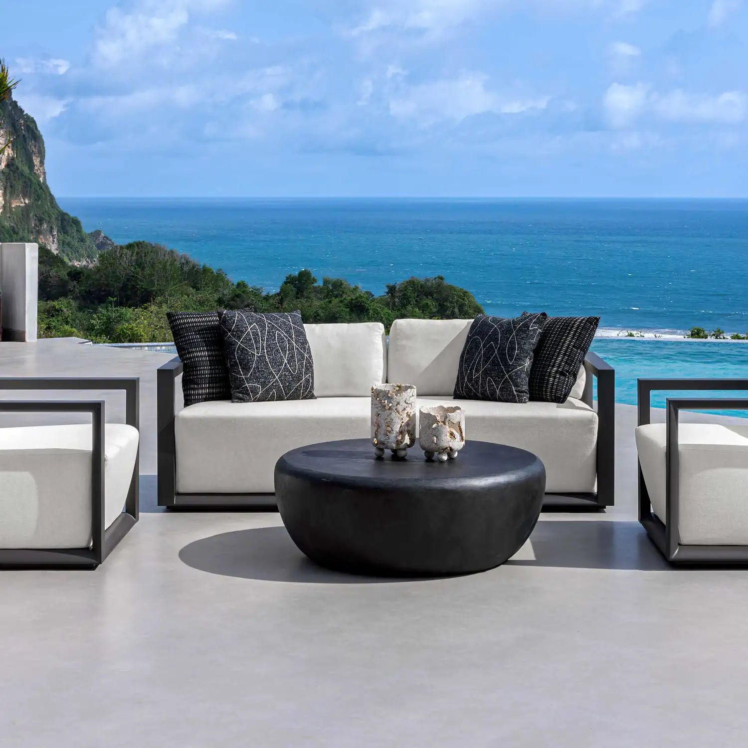 UTTERMOST Remsen Outdoor Black/Oyster Sofa - Decorative Accents