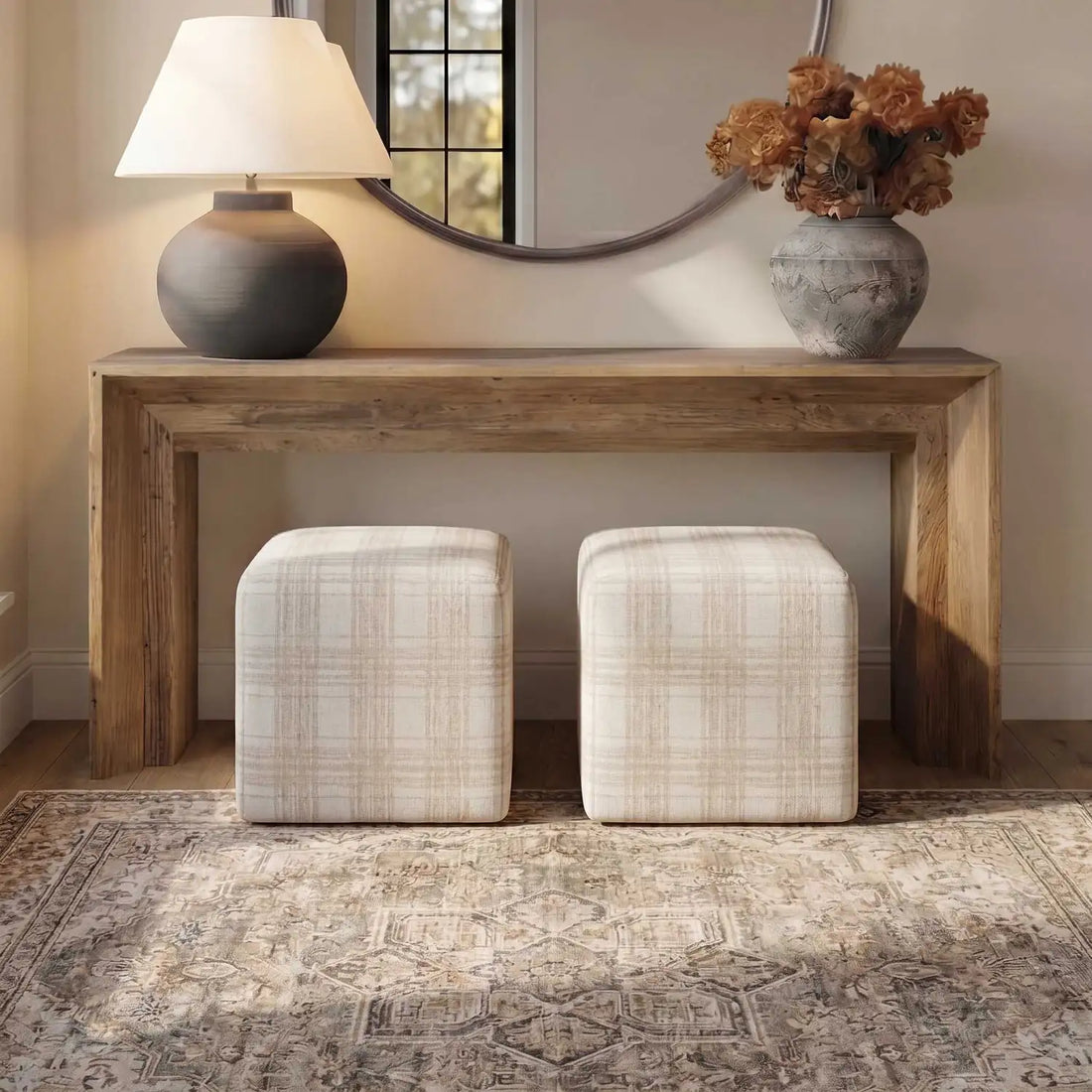 UTTERMOST Joie Porcelain Plaid Ottoman - Decorative Accents