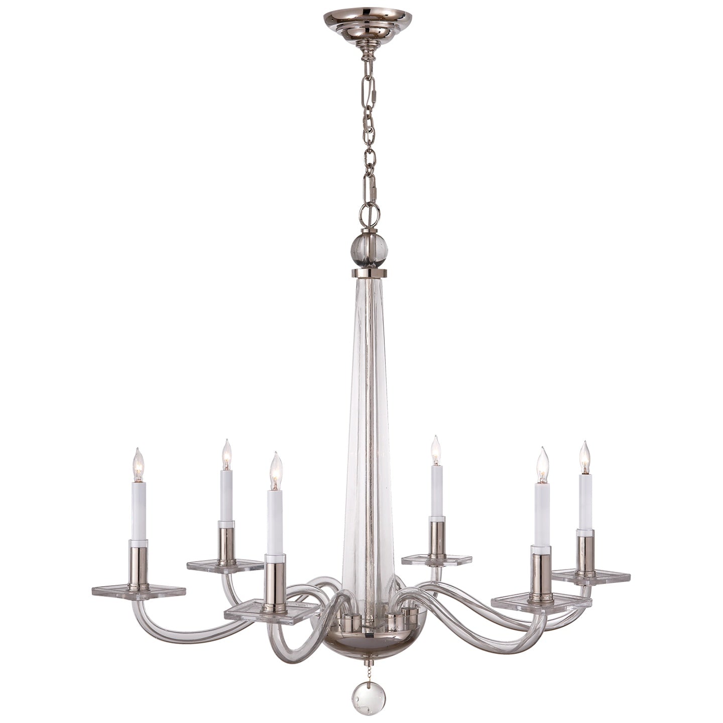 VISUAL COMFORT SIGNATURE, BERNARDO CHANDELIER POLISHED NICKEL AND CLEAR GLASS, CHANDELIER LIGHT