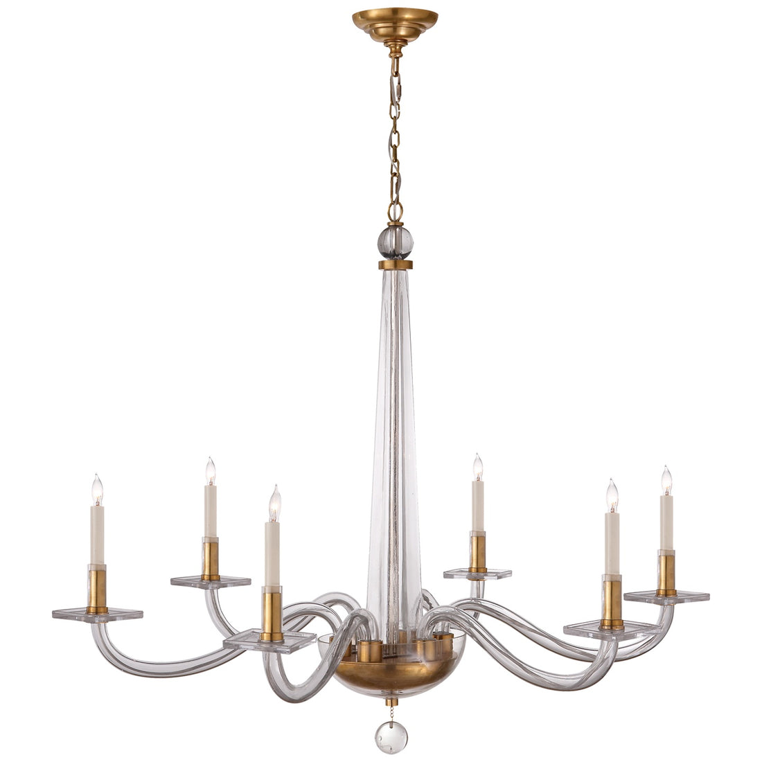 VISUAL COMFORT SIGNATURE, BERNARDO CHANDELIER ANTIQUE-BURNISHED BRASS AND CLEAR GLASS, CHANDELIER LIGHT