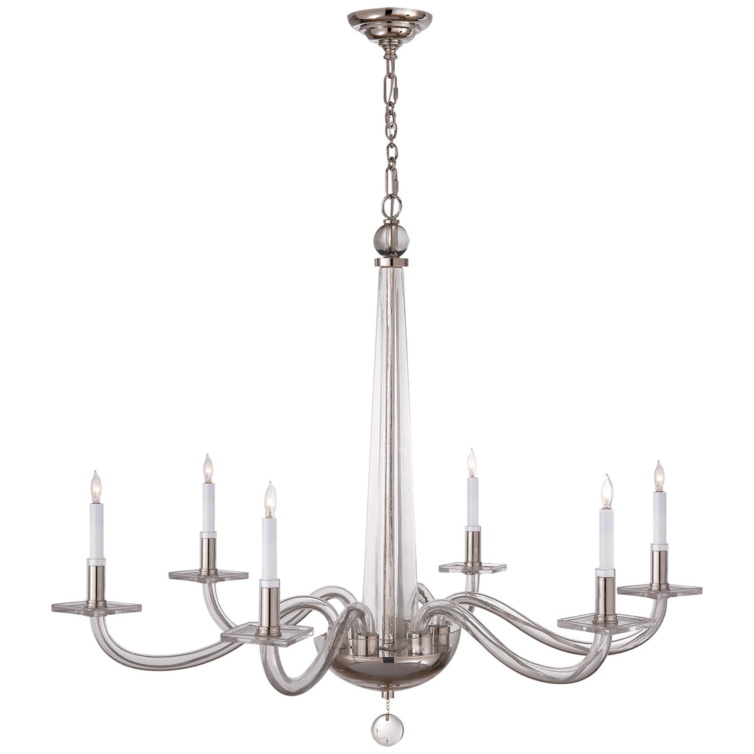 VISUAL COMFORT SIGNATURE, BERNARDO CHANDELIER POLISHED NICKEL AND CLEAR GLASS, CHANDELIER LIGHT
