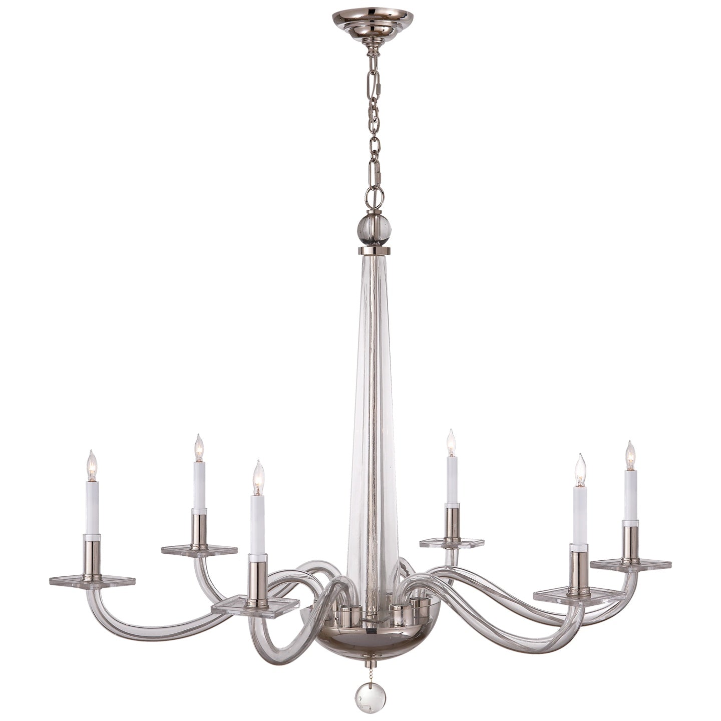 VISUAL COMFORT SIGNATURE, BERNARDO CHANDELIER POLISHED NICKEL AND CLEAR GLASS, CHANDELIER LIGHT