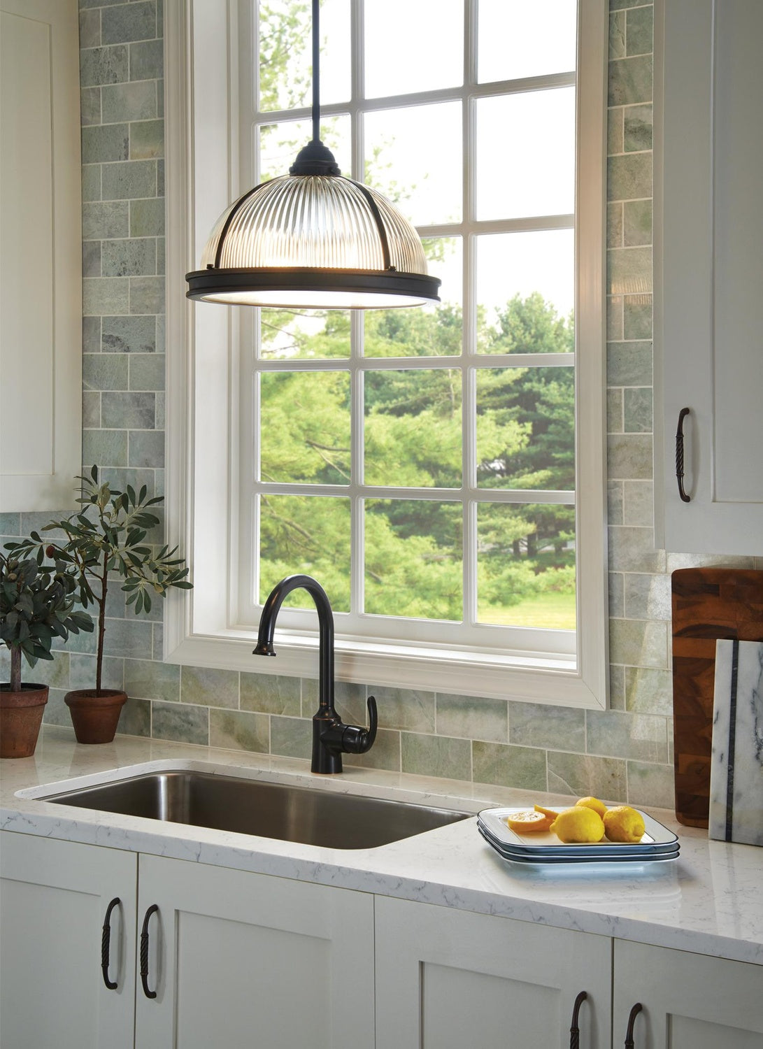 GENERATION LIGHTING, PRATT STREET PRISMATIC THREE LIGHT PENDANT, PENDANT LIGHT