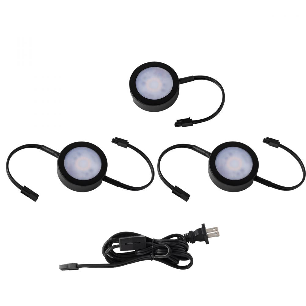 WAC LIGHTING PUCK LIGHT KIT- 2 DOUBLE WIRE LIGHTS 1 SINGLE WIRE LIGHTS AND CORD - DO NOT SHOW ON WEBSITE