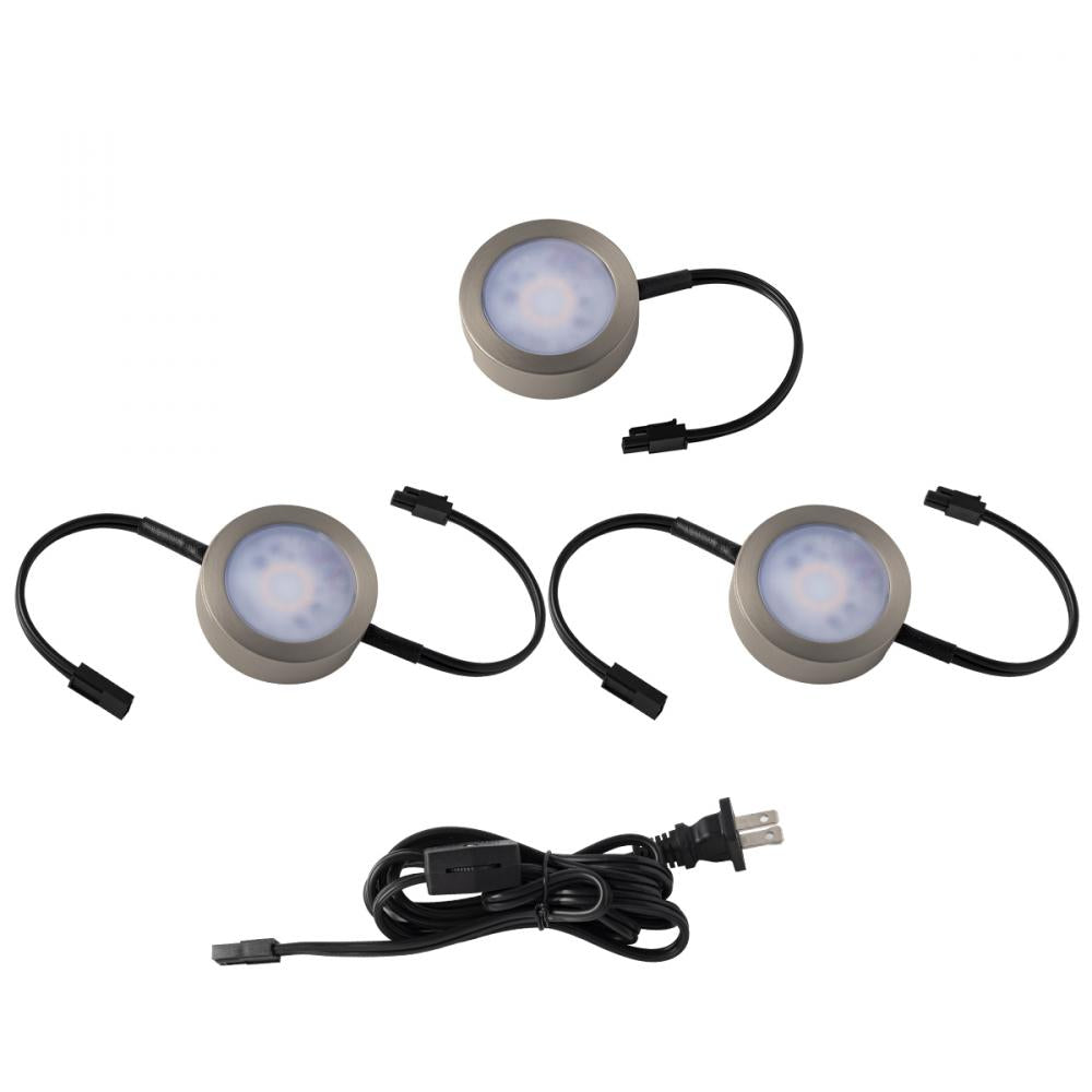 WAC LIGHTING PUCK LIGHT KIT- 2 DOUBLE WIRE LIGHTS 1 SINGLE WIRE LIGHTS AND CORD - DO NOT SHOW ON WEBSITE