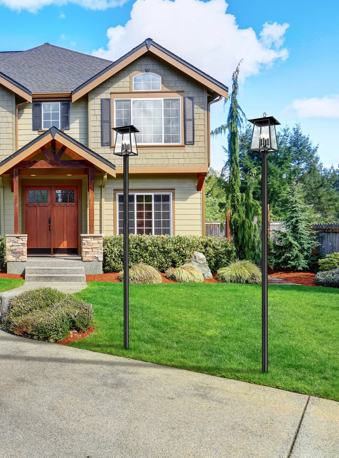 Z-LITE RAINER 4 LIGHT OUTDOOR POST MOUNTED FIXTURE | 5015PHBR-5009P120-BK - Post