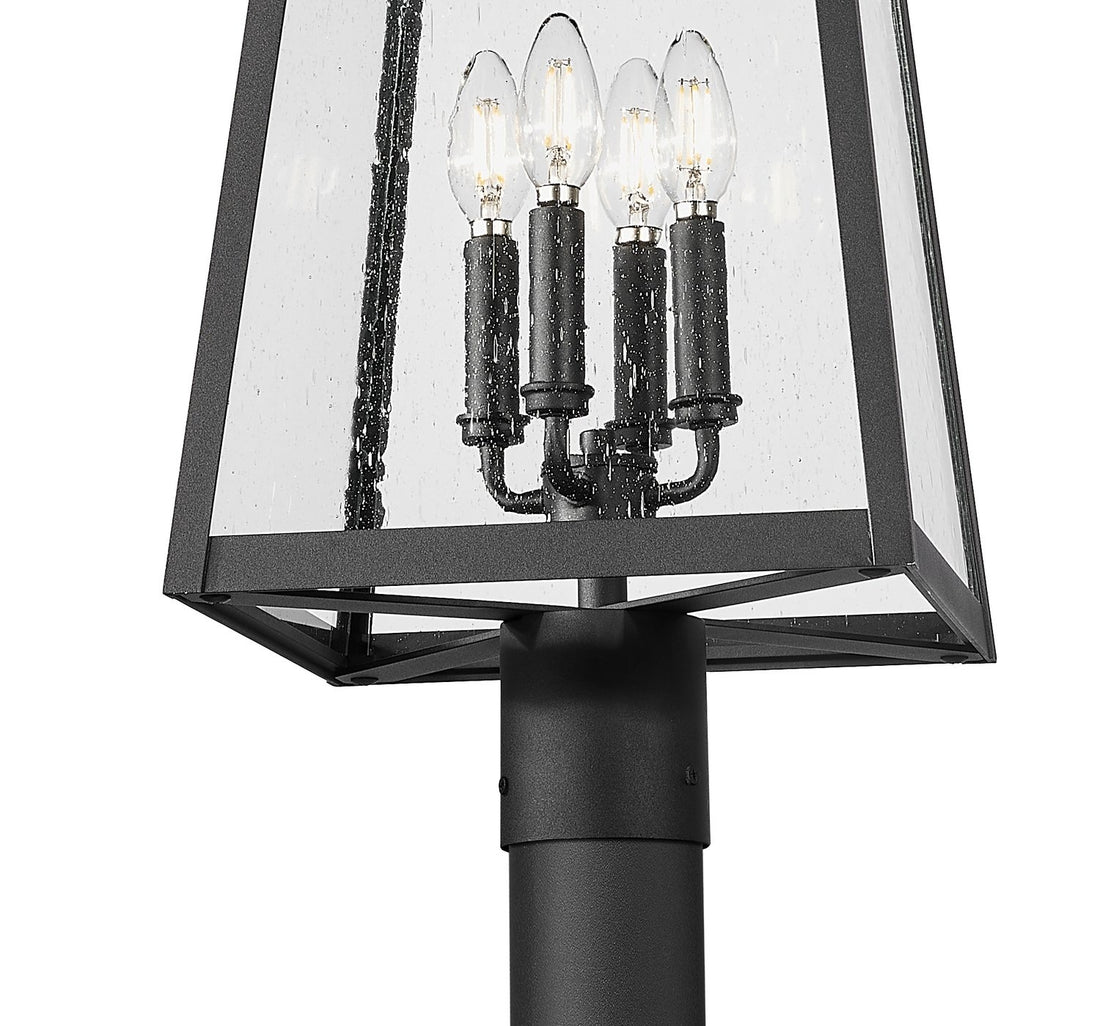 Z-LITE RAINER 4 LIGHT OUTDOOR POST MOUNTED FIXTURE | 5015PHBR-5009P96-BK - Post