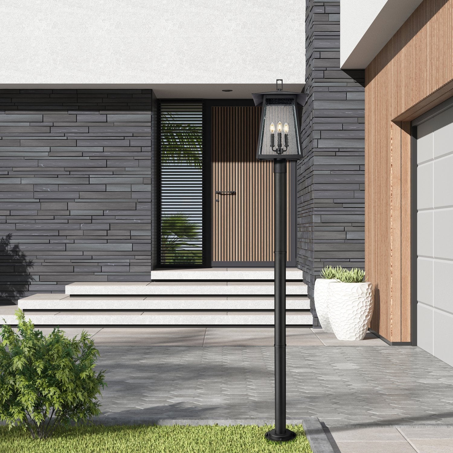 Z-LITE RAINER 4 LIGHT OUTDOOR POST MOUNTED FIXTURE | 5015PHBR-567P-BK - Post