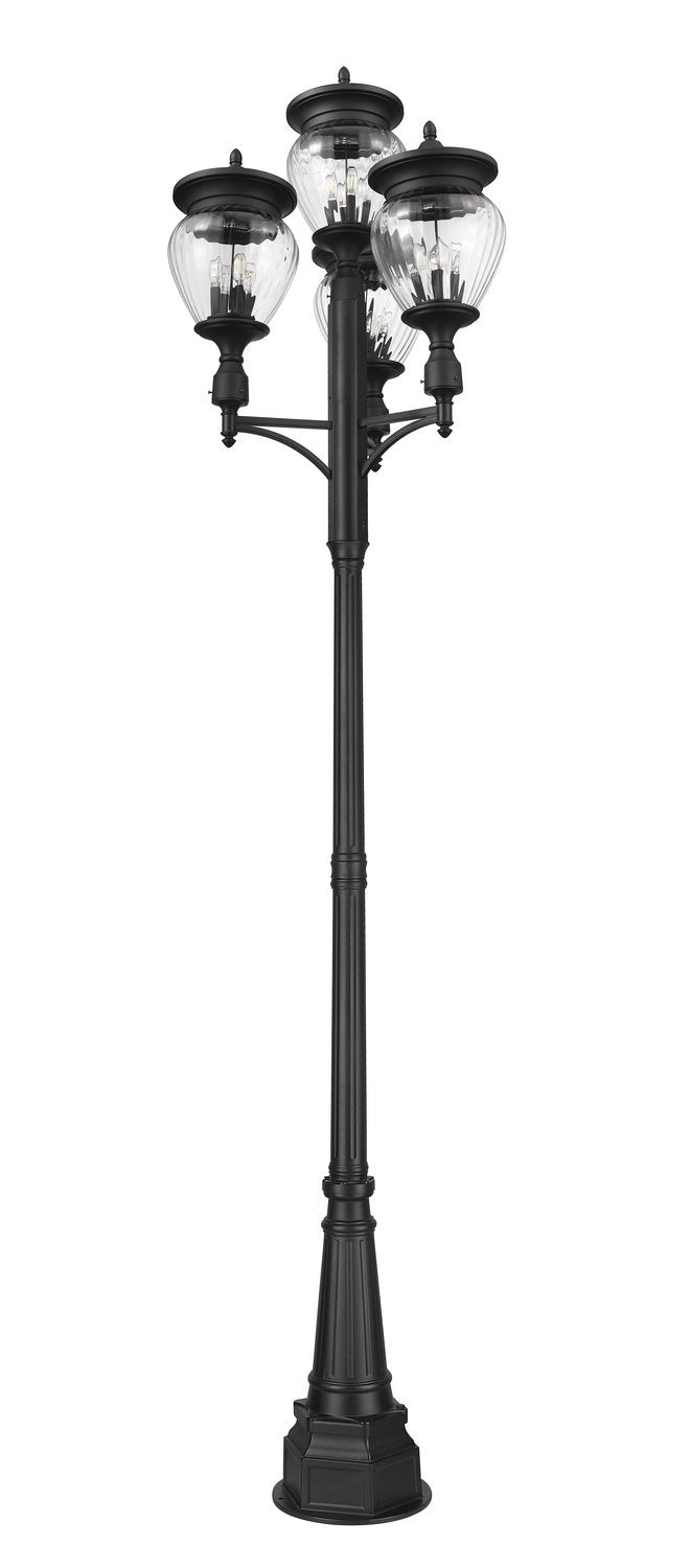 Z-LITE DAVINA 4 LIGHT OUTDOOR POST MOUNTED FIXTURE | 5016PHBR-4-564P-BK - Post