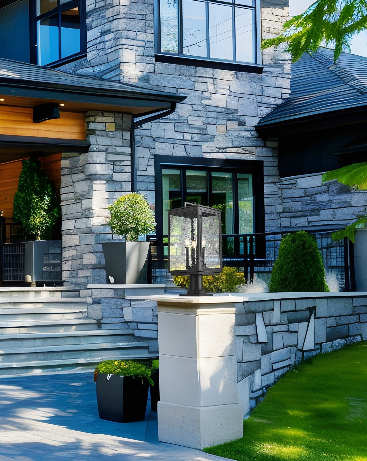 Z-LITE HARTWELL OUTDOOR PIER MOUNTED FIXTURE | 5019PHBR-533PM-BK - Post