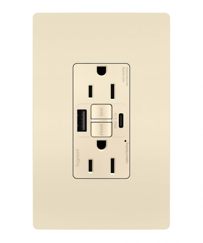 radiant? Tamper-Resistant 15A Duplex Self-Test GFCI Receptacles with SafeLock? Protection, USB Type (4 pack)