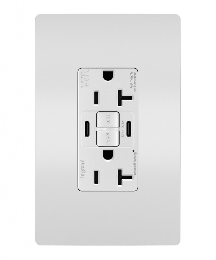 radiant? Tamper-Resistant Weather-Resistant Duplex Self-Test GFCI with USB Type C/C Outlet, White