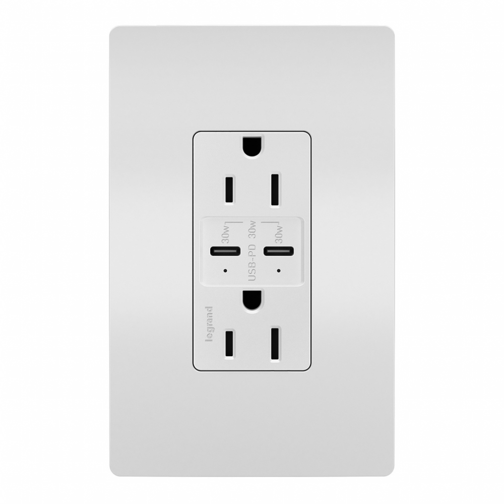 radiant? 15A Tamper Resistant Ultra Fast PLUS Power Delivery USB Type C/C Outlet, White (6 pack)