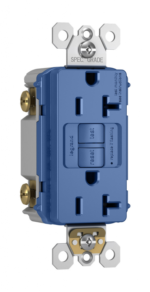 radiant? 20A Duplex Self-Test GFCI Receptacles with SafeLock? Protection, NAFTA Compliant, Blue