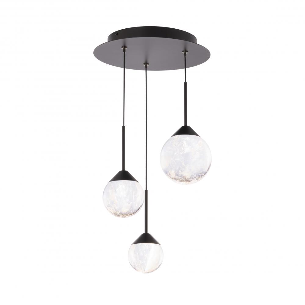 Quest 3 Light LED 3000K/3500K/4000K 120V-277V Multi-Light Pendant in Black with Clear Radiance Cry