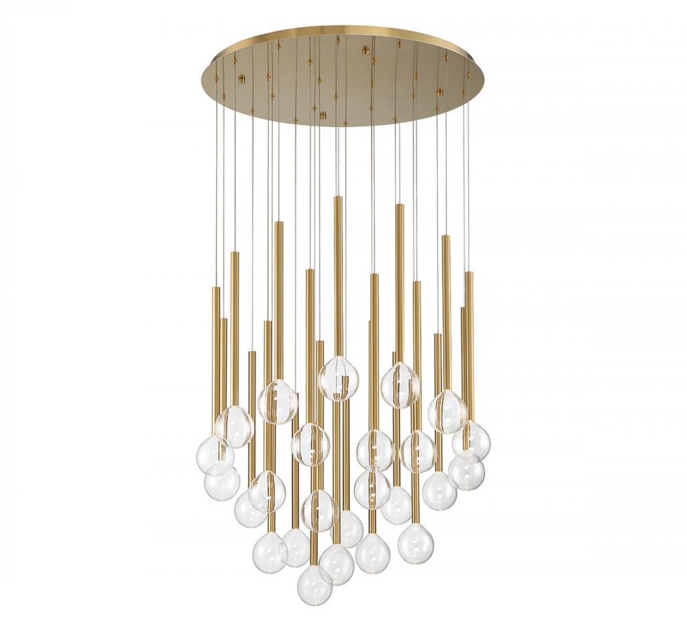 Positano, 25 Light Round LED Chandelier, Plated Brushed Gold