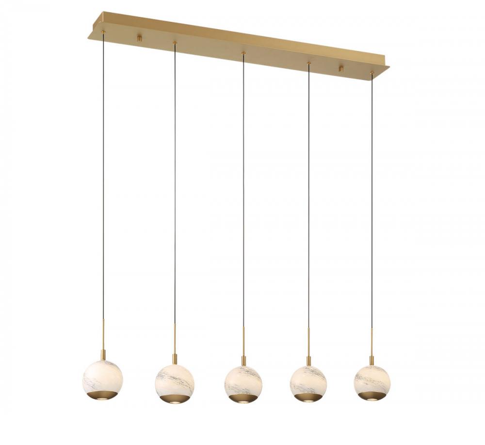 Baveno, 5 Light Linear LED Chandelier, Painted Antique Brass