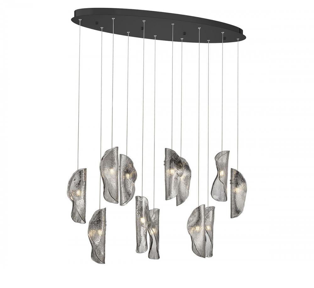 Sorrento, 12 Light Oval LED Chandelier, Smoke, Black Canopy