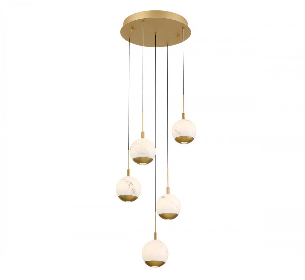 Baveno, 5 Light Round LED Chandelier, Painted Antique Brass