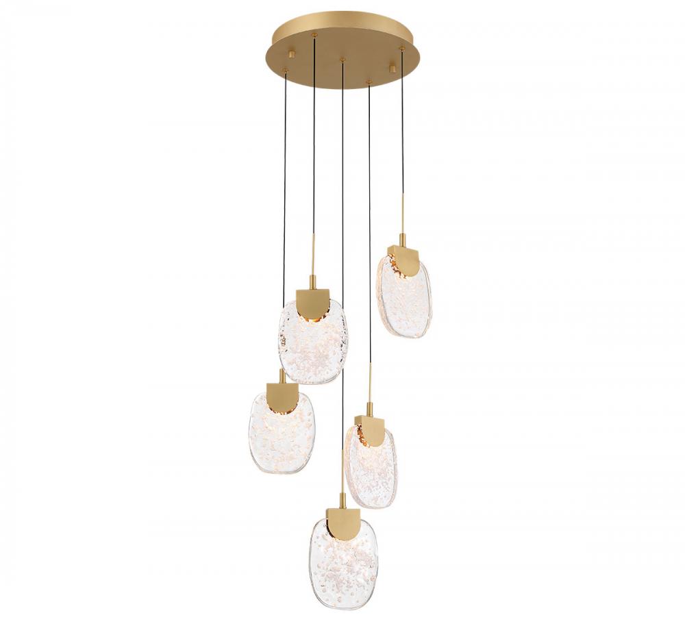 Castelo, 5 Light Round LED Chandelier, Painted Antique Brass