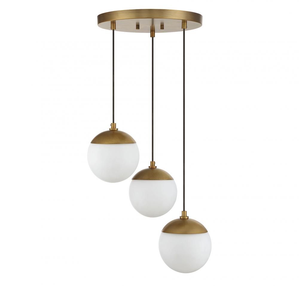 3-Light Chandelier in Natural Brass