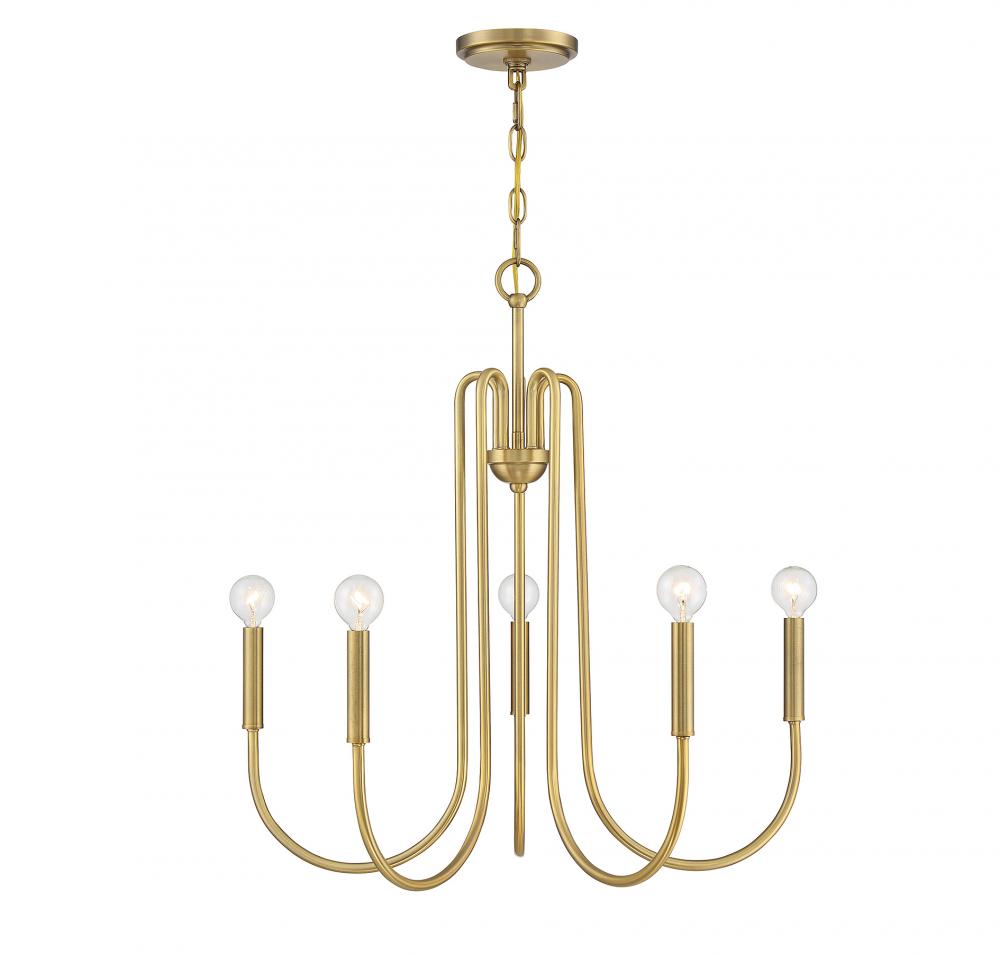 5-Light Chandelier in Natural Brass