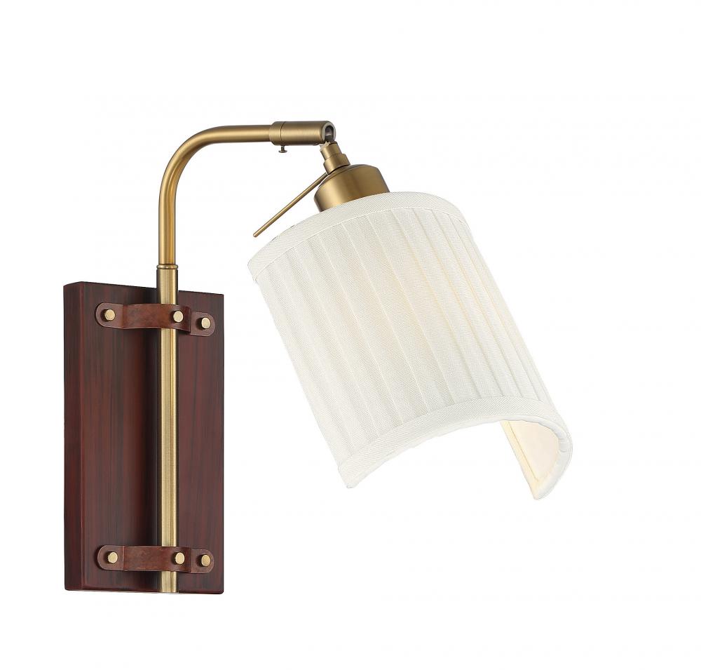 1-Light Adjustable Wall Sconce in Redwood with Natural Brass