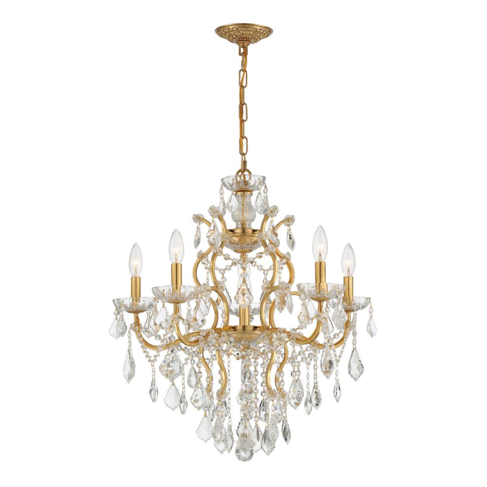 Filmore 6 Light Swarovski Strass Crystal Antique Gold Chandelier