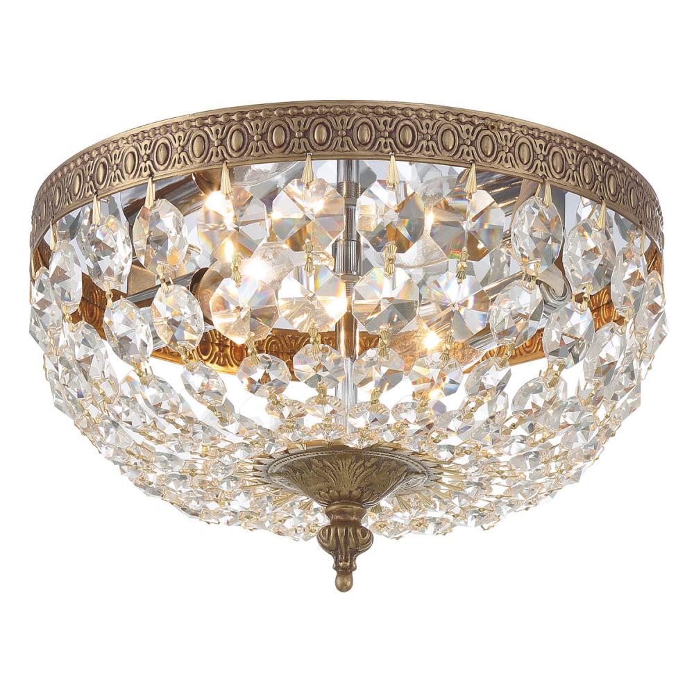 Crystorama 2 Light Clear Italian Crystal Olde Brass Flush Mount