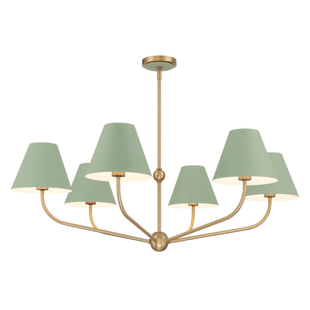 Xavier 6 Light Vibrant Gold + Green Chandelier