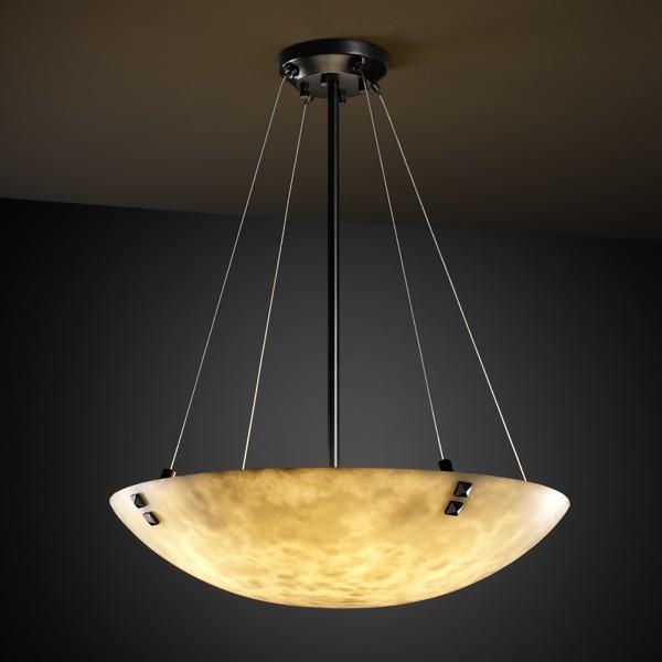 48&#34; Pendant Bowl w/ CONCENTRIC SQUARES FINIALS