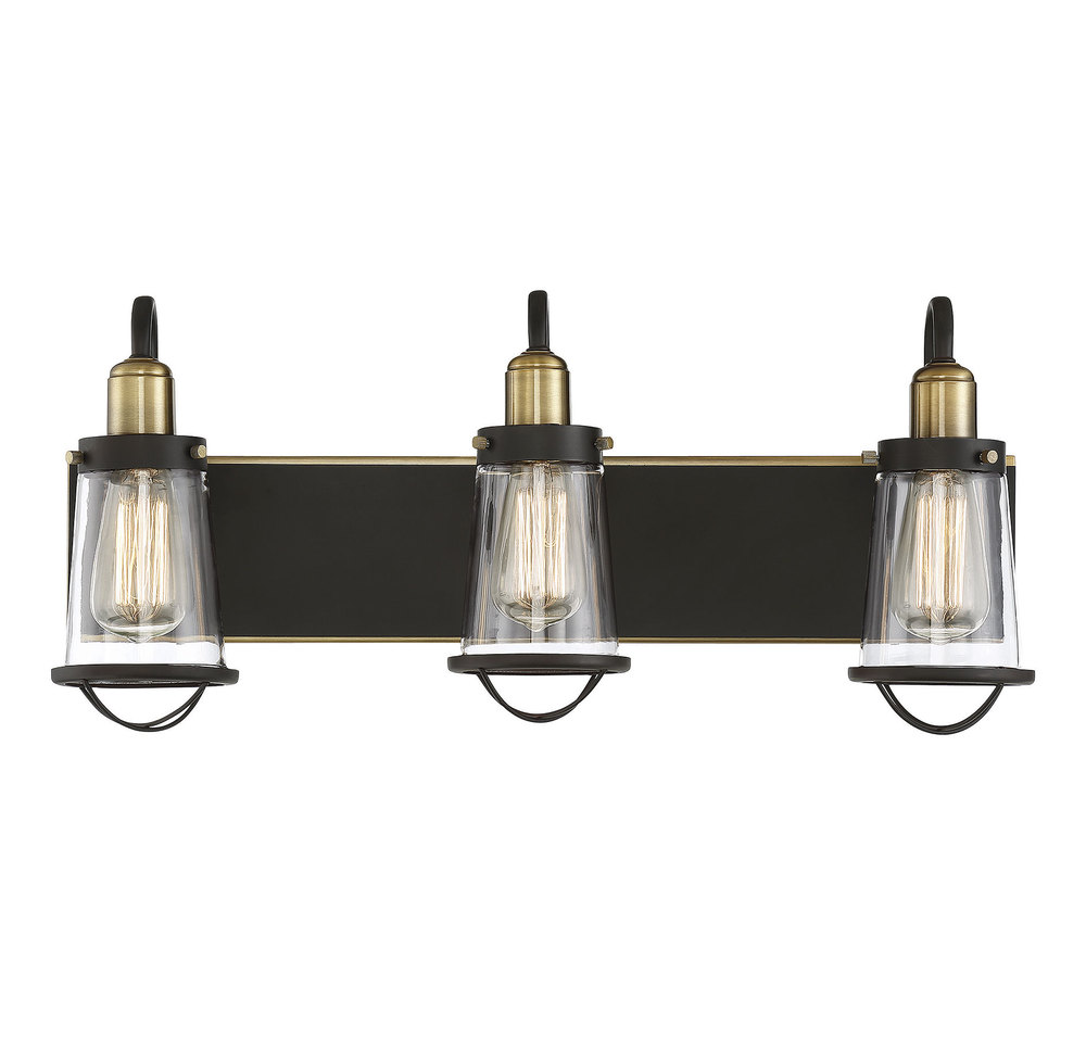 Lansing 3-Light Bathroom Vanity Light in English Bronze and Warm Brass