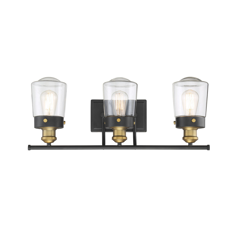 Macauley 3-Light Bathroom Vanity Light in Vintage Black with Warm Brass