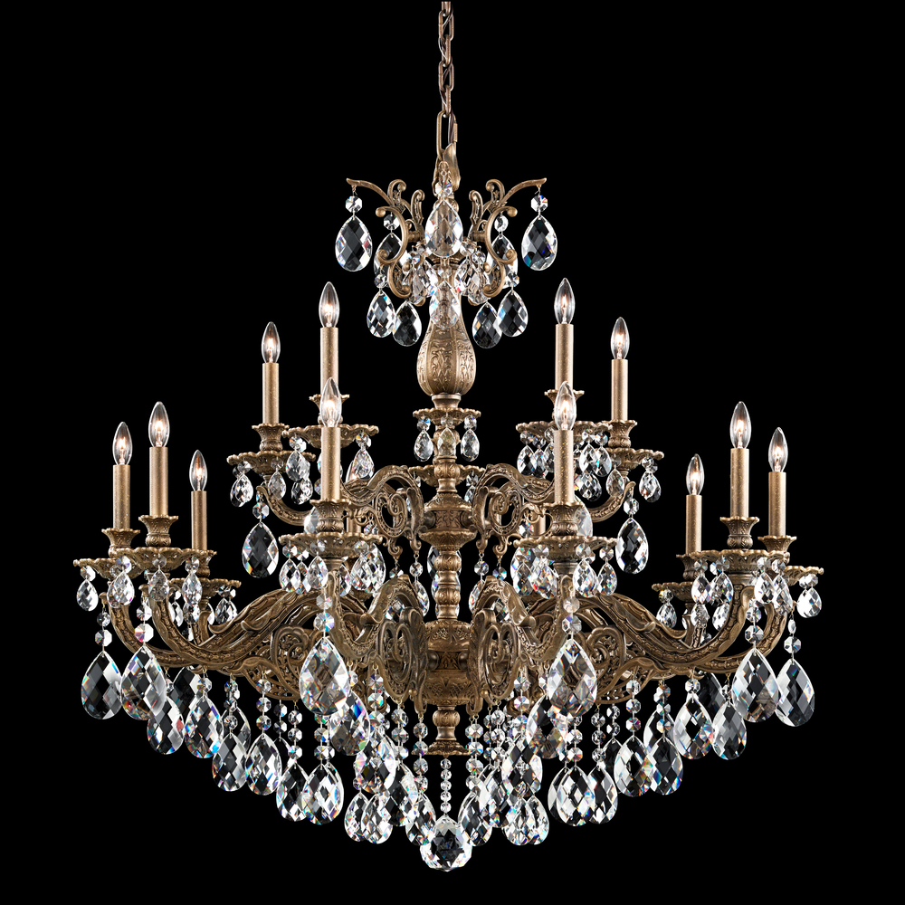 Milano 15 Light 120V Chandelier in Heirloom Bronze with Clear Heritage Handcut Crystal