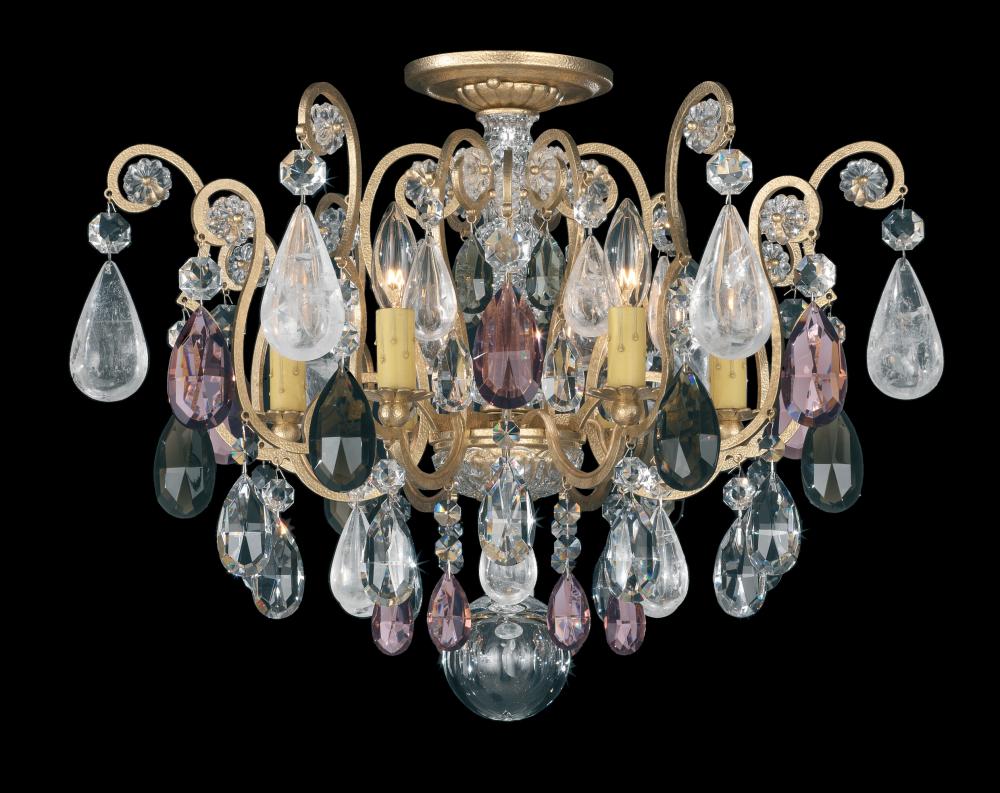 Renaissance Rock Crystal 6 Light 120V Semi-Flush Mount in Etruscan Gold with Olivine & Smoke Quart