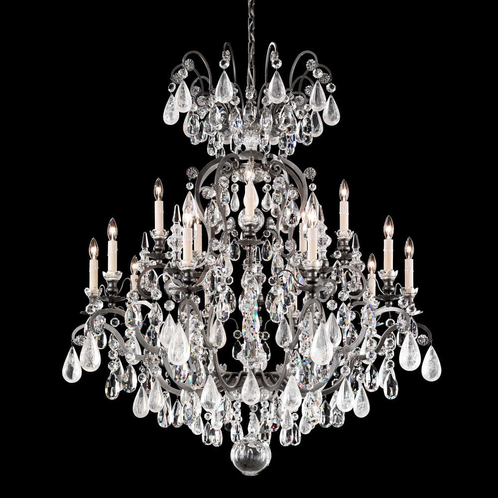 Renaissance Rock Crystal 16 Light 120V Chandelier in Antique Silver with Amethyst & Black Diamound