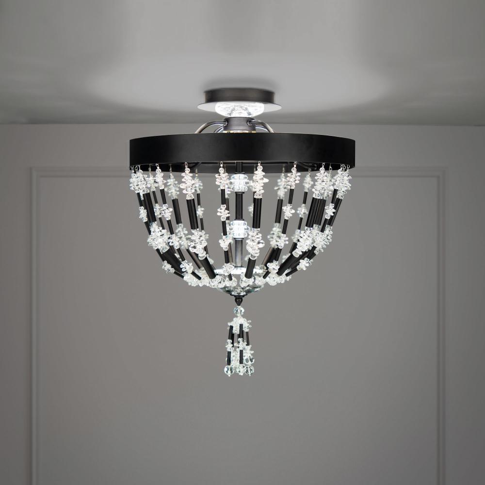 Bali 16in LED 120V-277V Semi-Flush Mount in Black with Clear Optic Crystal