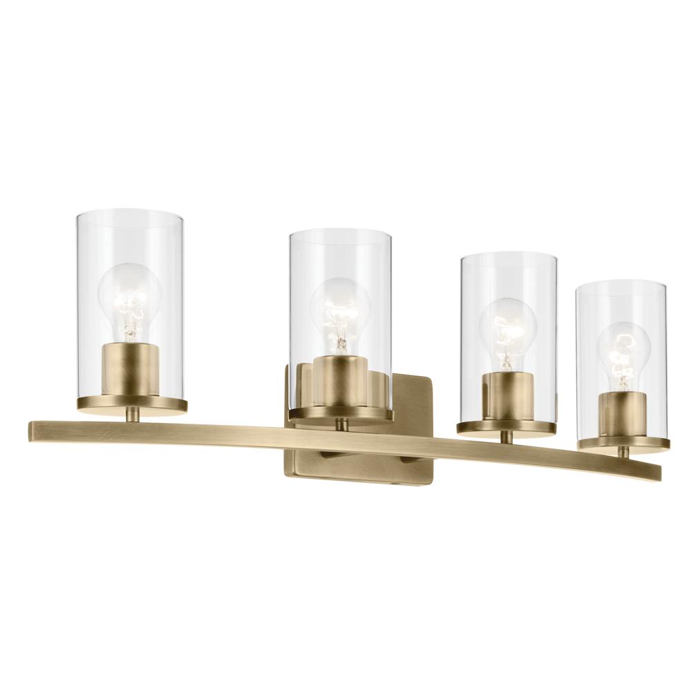 Crosby 31.25&#34; 4-Light Vanity Light with Clear Glass in Natural Brass