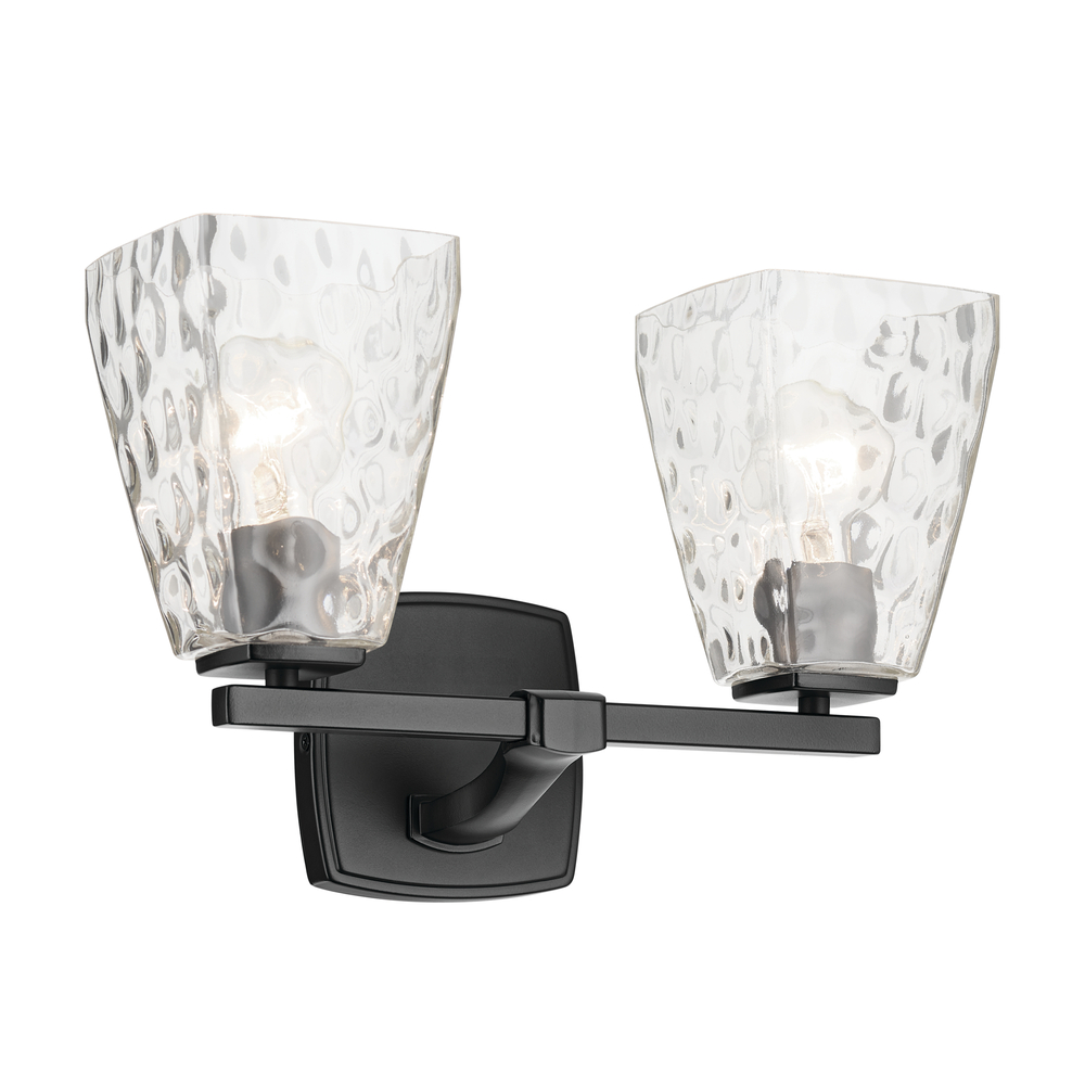 Marant 14.25&#34; 2-Light Vanity Light with Clear Water Glass in Black