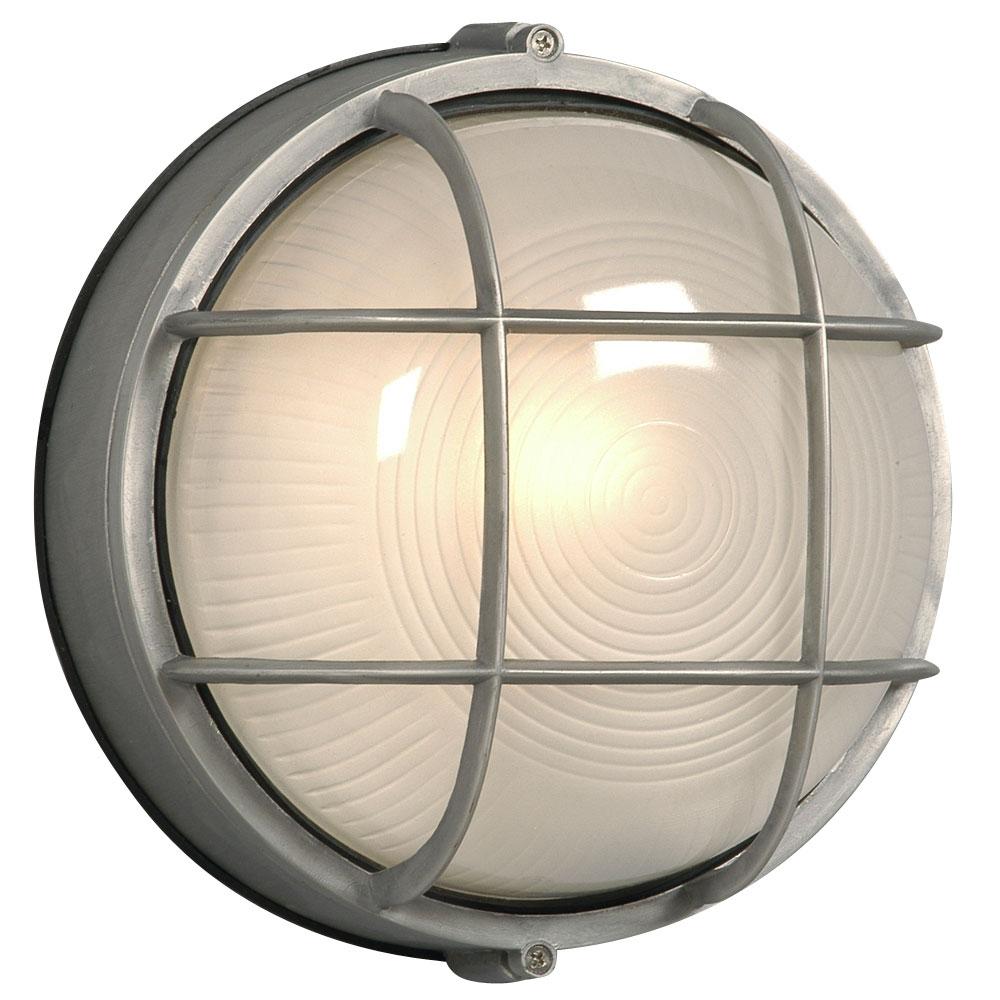 Outdoor Cast Aluminum Marine Light with Guard - in Satin Aluminum finish with Frosted Glass (Wall or