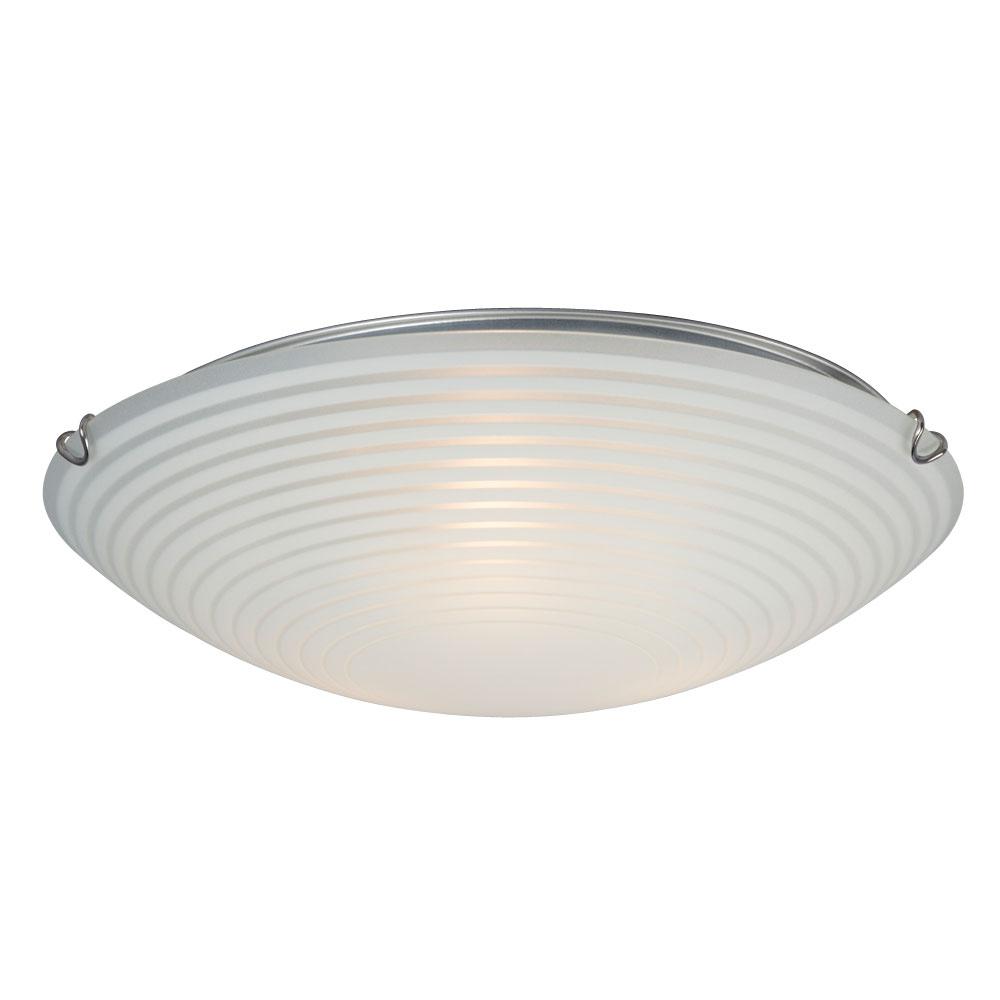 Flush Mount Ceiling Light- in Polished Chrome finish with Striped Patterned Satin White Glass