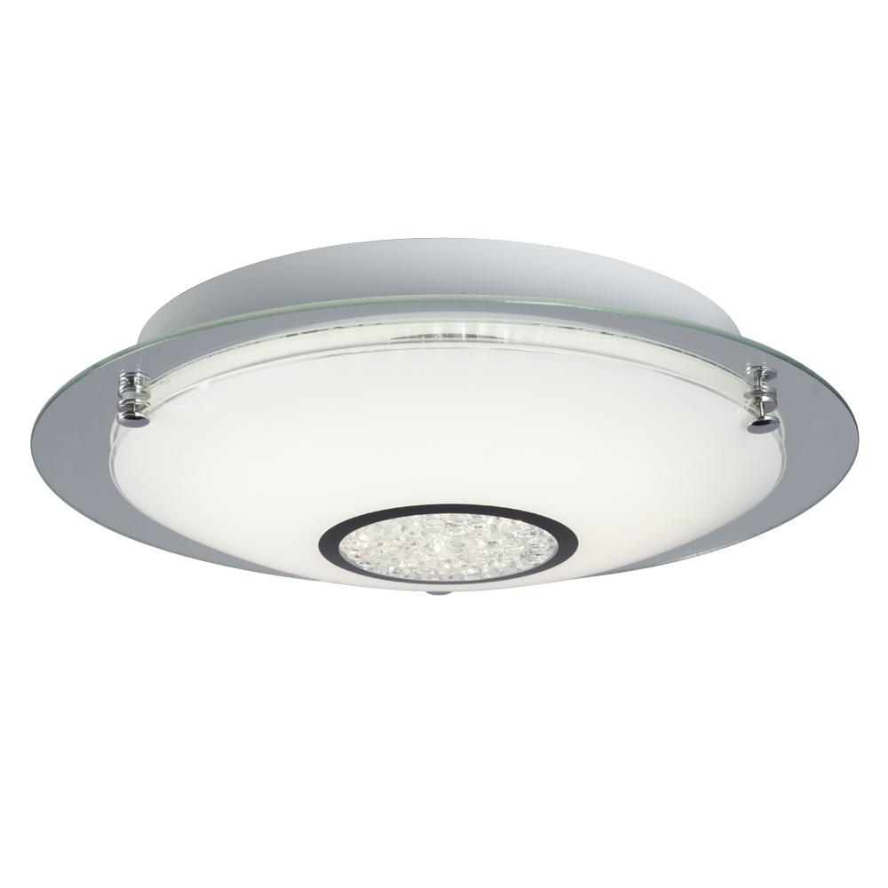 LED Flush Mount Ceiling Light - in Polished Chrome finish with White Glass & Clear Crystal Accents