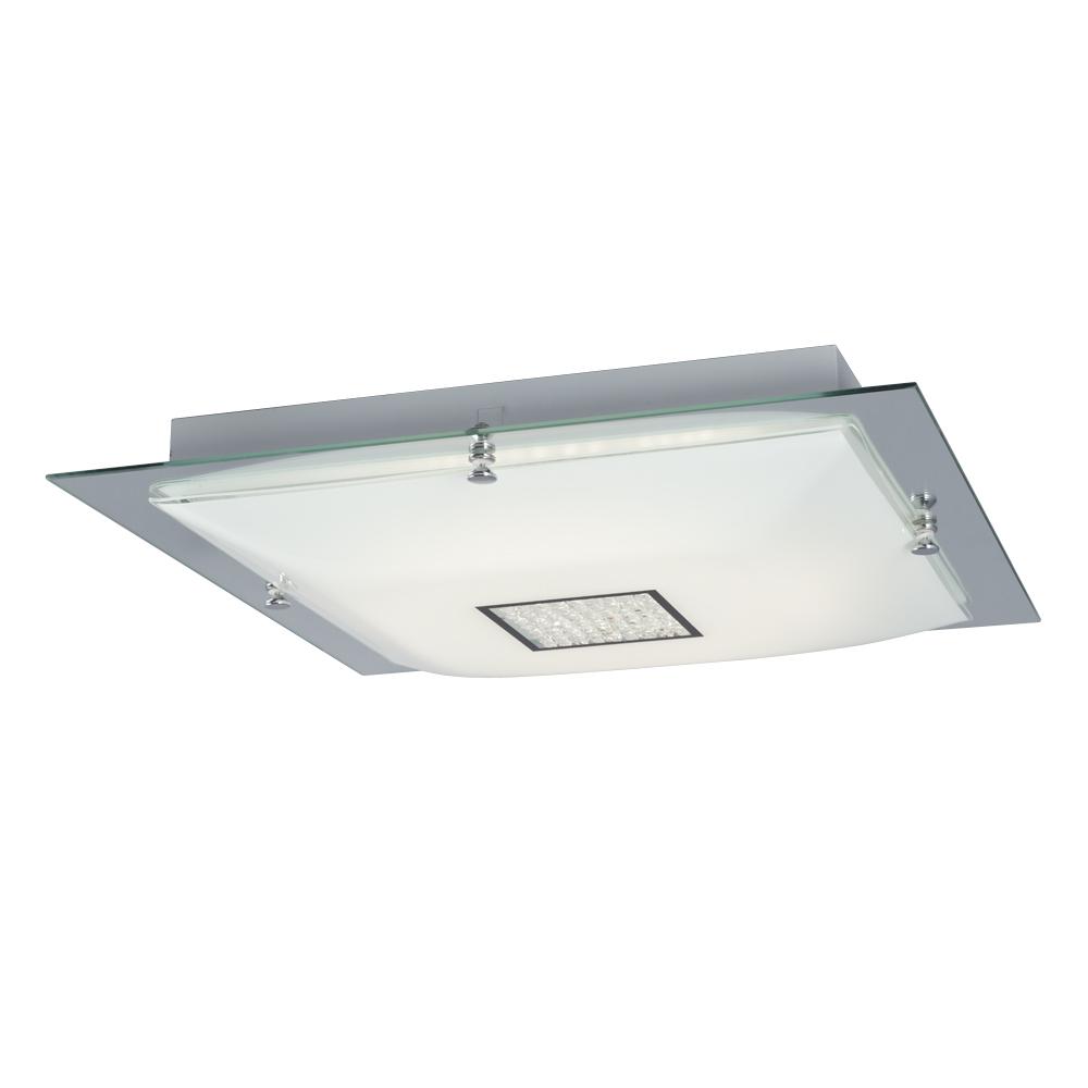 LED Flush Mount Ceiling Light - in Polished Chrome finish with White Glass & Clear Crystal Accents