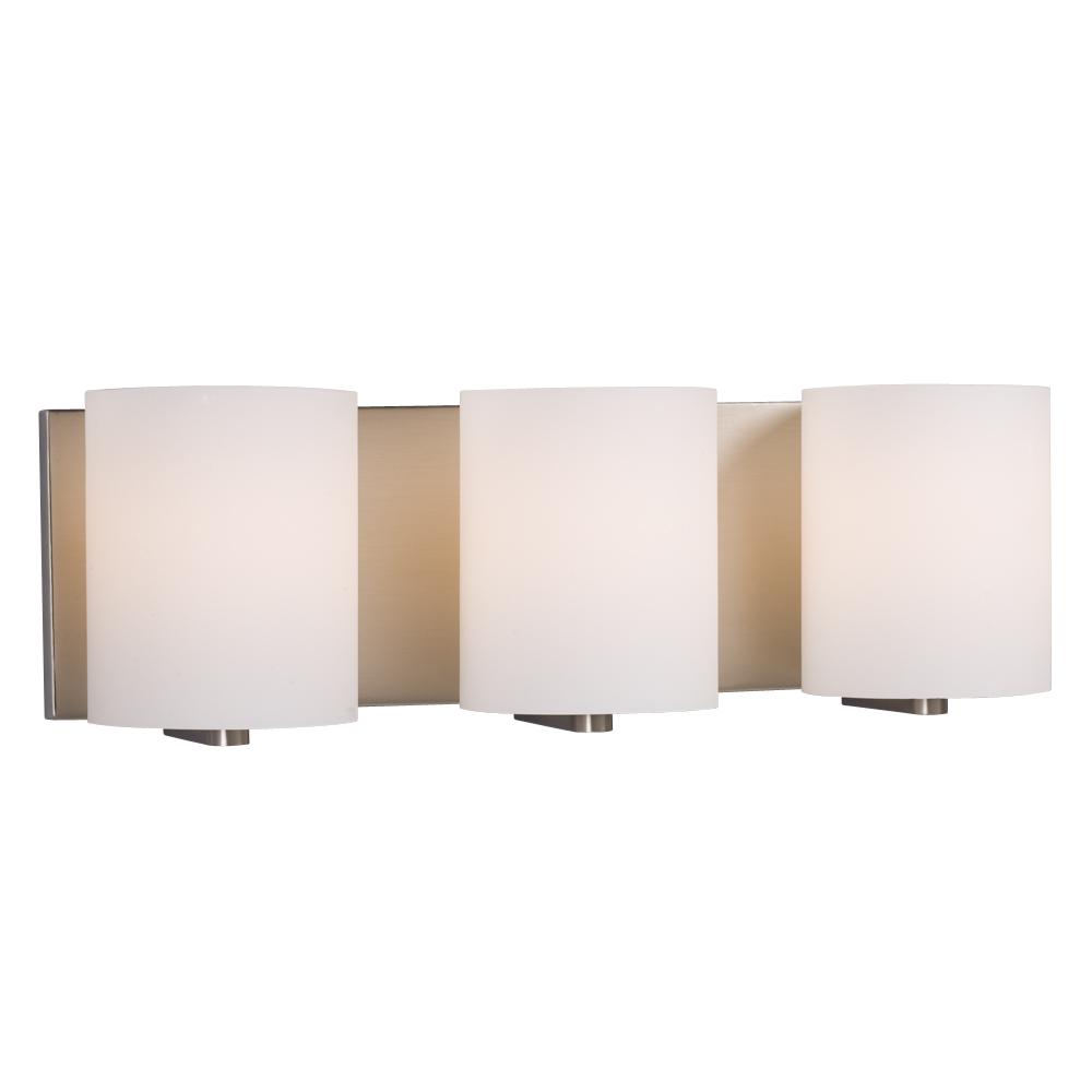 3-Light Vanity Light - Brushed Nickel with Satin White Cylinder Glass